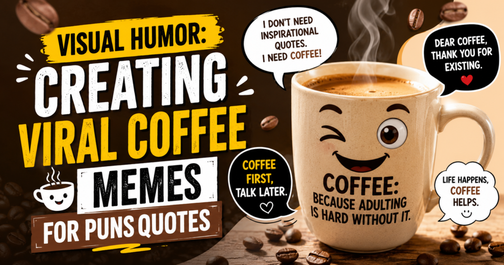 A high quality graphic meme highlighting funny coffee puns for morning for Pinterest sharing