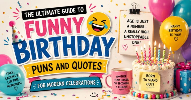 A beautiful baby graphic template showcasing the ultimate guide to funny birthday puns and quotes for modern celebrations to boost social media engagement.