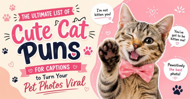 A beautiful cute cat looking at the camera representing funny pet jokes and cute cat puns for captions to turn your pet photos viral.
